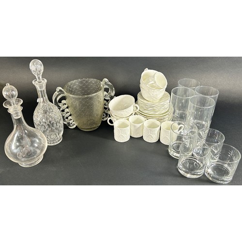 1200 - A selection of contemporary glass ware, tumblers, high ball glasses, wine cooler, decanters and some... 