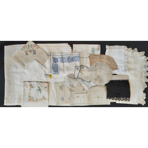 1815 - Boxful of vintage table linen mainly table cloths and decorative mats, including many with embroider... 