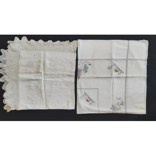 1815 - Boxful of vintage table linen mainly table cloths and decorative mats, including many with embroider... 