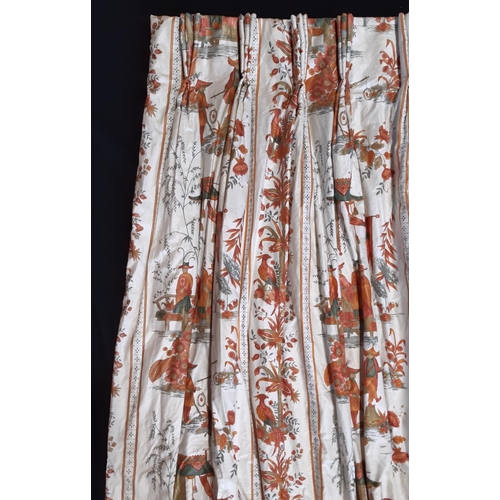 1820 - One pair of curtains in 'Mandarin' fabric by Ramm, lined and interlined with triple pleat heading. S... 