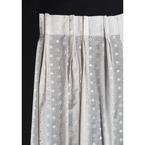 1821 - One pair extra long patterned voile curtains with triple pleat heading, Each curtain is in 3 section... 