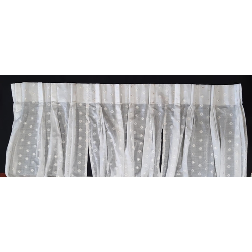 1821 - One pair extra long patterned voile curtains with triple pleat heading, Each curtain is in 3 section... 