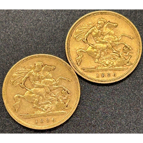 1811 - Two Victorian half sovereigns both dated 1896, circulated