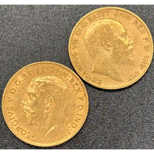 1812 - Two George V half sovereigns dated 1907 and 1911, circulated