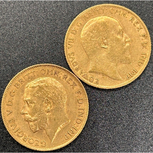 1813 - Two George V half sovereigns dated 1906 and 1912, circulated