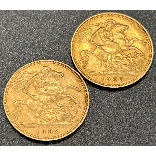 1815 - Two George V half sovereigns dated 1902 and 1905, circulated