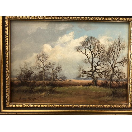 80 - Three Paintings: James Wright - 'Winter Landscape', oil on canvas board, signed below, titled verso,... 