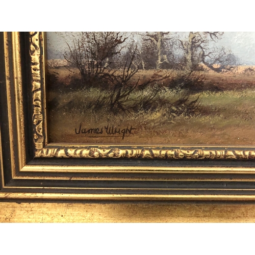 80 - Three Paintings: James Wright - 'Winter Landscape', oil on canvas board, signed below, titled verso,... 