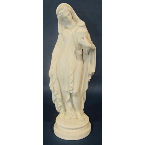 1013 - 19th century Parian figurine of Phryne clasping an urn, and two Parian figures