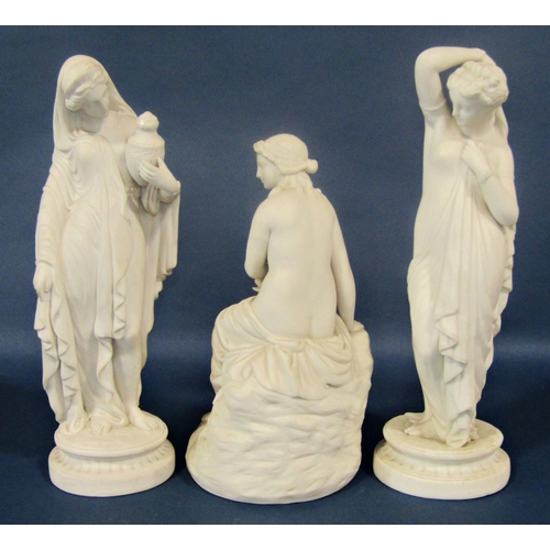 1013 - 19th century Parian figurine of Phryne clasping an urn, and two Parian figures