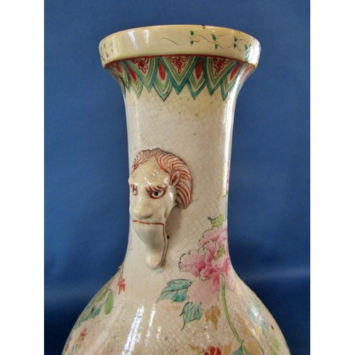 1048 - A late 19th century Japanese crackle glaze oviform vase with hand painted floral detail, together wi... 