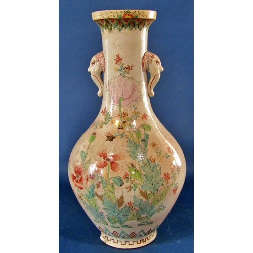 1048 - A late 19th century Japanese crackle glaze oviform vase with hand painted floral detail, together wi... 