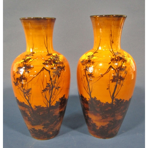 1064 - A pair of late 19th century continental oviform vases with hand painted evening landscapes, Japanese... 