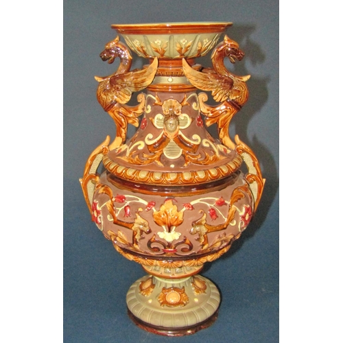 1075 - A Japanese vase with pinched neck and fluted rim, together with a 19th century German vase with repe... 