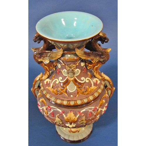 1075 - A Japanese vase with pinched neck and fluted rim, together with a 19th century German vase with repe... 