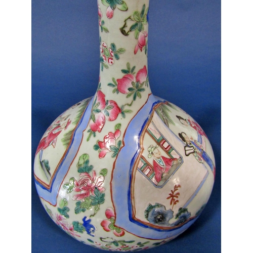 1084 - 19th century famille rose bottle shaped vase with character, landscape, floral and other detail, 34c... 