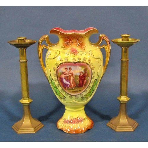 1169 - A Chinese style jardinière, Edwardian jug and basin, further Edwardian two handled vase and a pair o... 