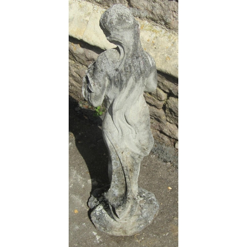 2087 - A weathered cast composition stone garden statue of a scantily classically draped flower maiden, 78 ... 