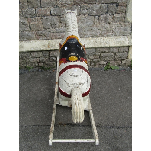 2114 - A antique continental carved wooden rocking horse with painted finish 138cm l x 100cm high (possibly... 