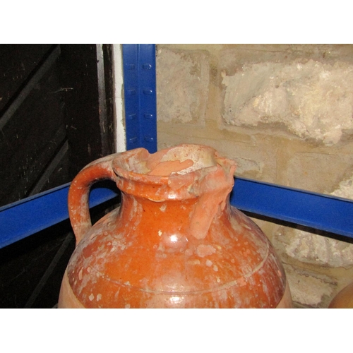 2119 - 19th century terracotta and partially glazed ewer with loop handle, together with six further salt g... 