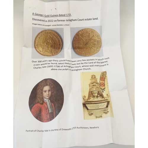 1844 - Detectorist Find - George I gold guinea dated 1719 in excellent condition, auctioneers note: found o... 