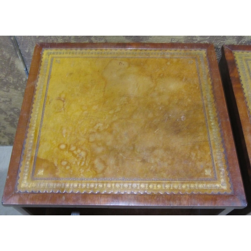 2208 - A pair of Georgian style side tables with inset leather tops, front elevation partially enclosed by ... 