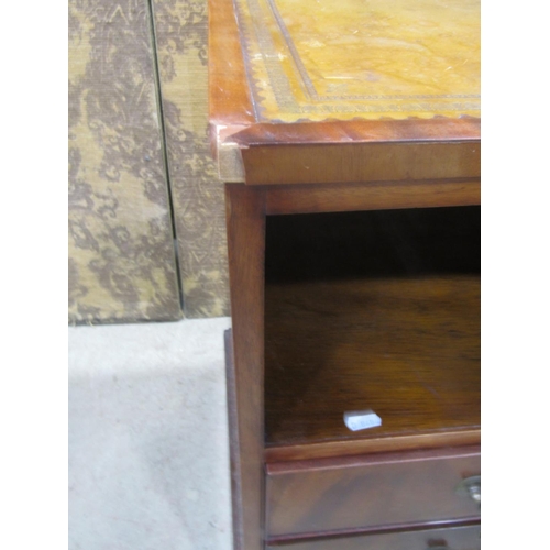 2208 - A pair of Georgian style side tables with inset leather tops, front elevation partially enclosed by ... 