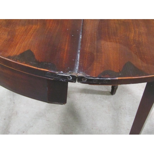 2236 - Georgian mahogany demi-lune fold over top tea table on square taper legs 81 cm diameter