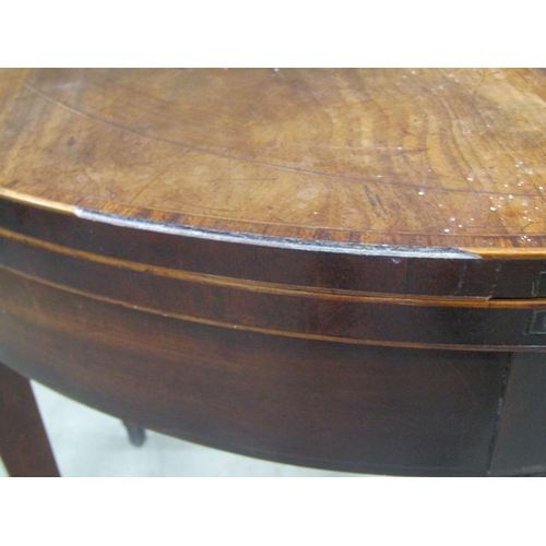 2236 - Georgian mahogany demi-lune fold over top tea table on square taper legs 81 cm diameter