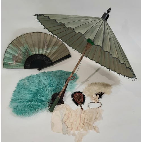 536 - Collection of vintage ladies accessories including 2 ostrich feather fans with faux tortoiseshell gu... 