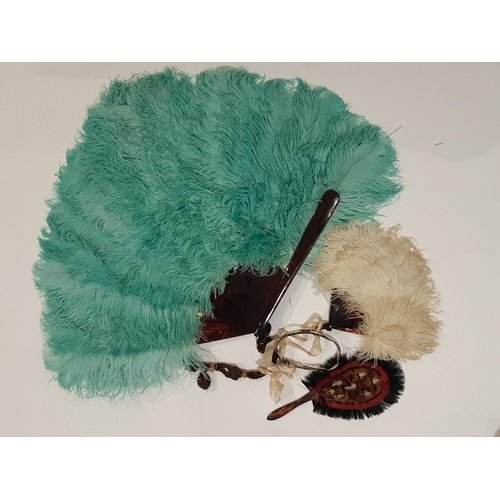 536 - Collection of vintage ladies accessories including 2 ostrich feather fans with faux tortoiseshell gu... 