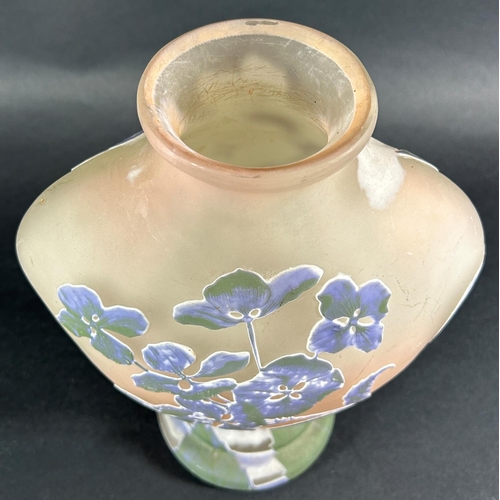 1205 - An Art Nouveau Galle Cameo vase with purple floral decoration, signed Galle, 21cm high