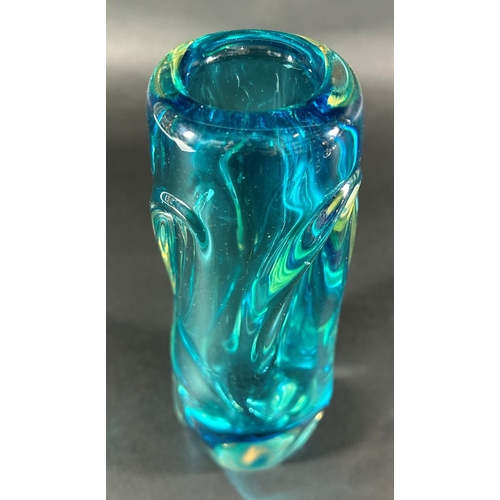 1206 - A vintage blue glass vase possibly Scandinavian, 20.5cm high (small chip to base af)