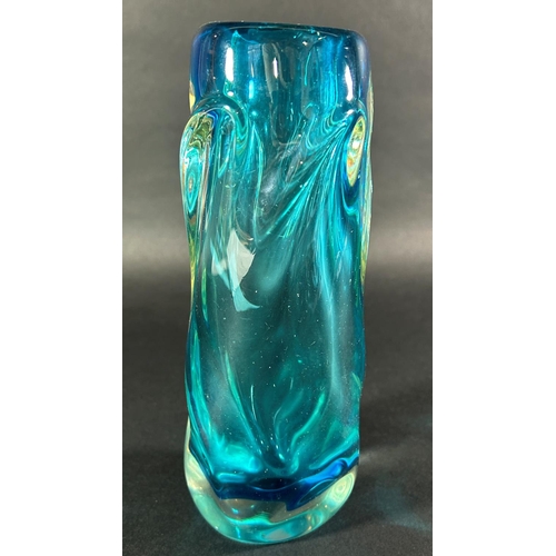 1206 - A vintage blue glass vase possibly Scandinavian, 20.5cm high (small chip to base af)