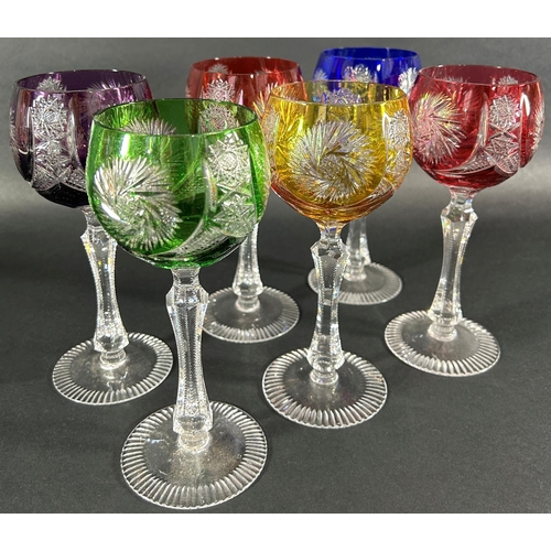 Multi-Coloured Bohemian Crystal Hock Wine Glasses