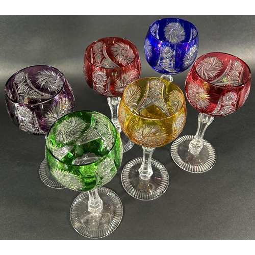 Multi-Coloured Bohemian Crystal Hock Wine Glasses