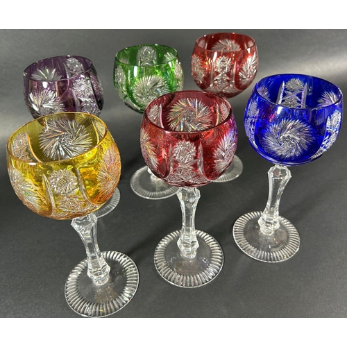 Multi-Coloured Bohemian Crystal Hock Wine Glasses