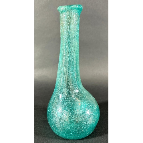 1209 - A small vintage blue bubble glass single stem vase with a narrow neck and bulbous body, 18cm high, t... 