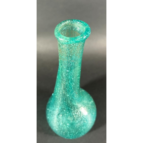 1209 - A small vintage blue bubble glass single stem vase with a narrow neck and bulbous body, 18cm high, t... 