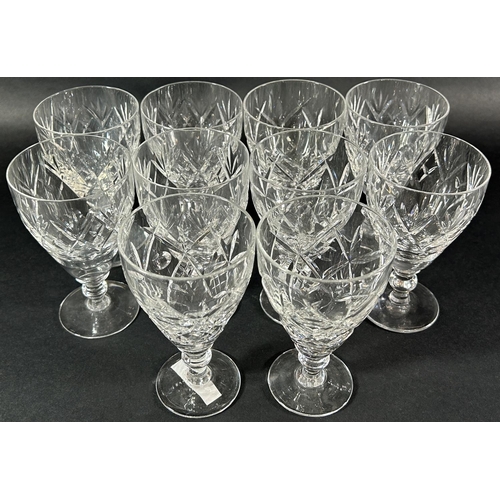 1224 - Ten Stuart type cut glass wine glasses and a single water glass (chipped af)