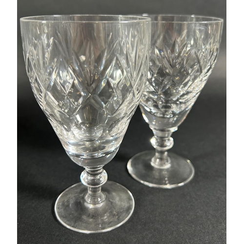 1224 - Ten Stuart type cut glass wine glasses and a single water glass (chipped af)