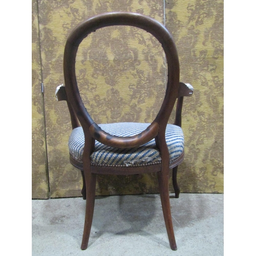 2342 - A Georgian mahogany chair frame with cameo back, open arms, serpentine seat on cabriole forelegs wit... 