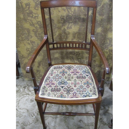 2348 - An Edwardian mahogany elbow chair with upholstered seat, a further example and an Edwardian child's ... 