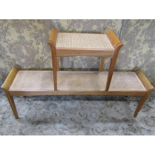 2350 - A pair of good quality maple window seats on square taper supports with cane panelled seat, 150 cm l... 