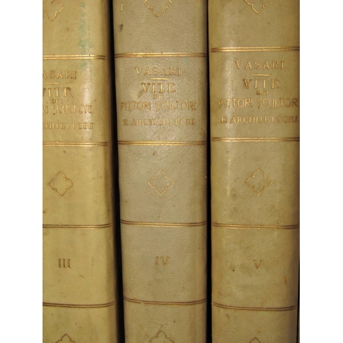 171 - Vasari Lives of the Artists, 1878-1885, quarter bound vellum spine, 9 volumes