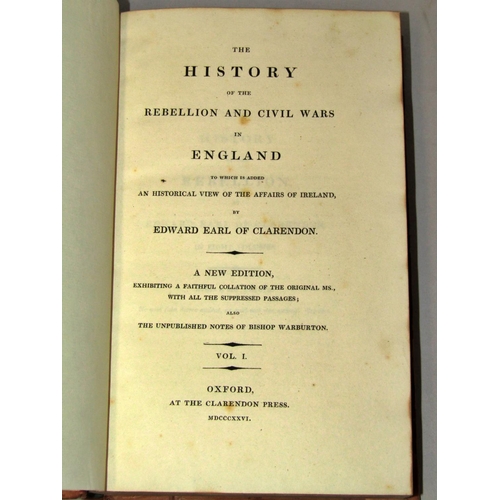 173 - Edward Earl of Clarendon - The History of the Rebellion and Civil Wars in England, 8 volumes, leathe... 