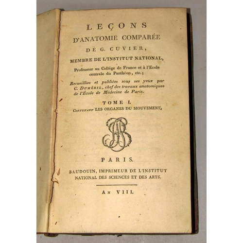 207 - Antiquarian Interest - Lessons in Comparative Anatomy, by G Cuvier, 5 volumes, 1801, Dante, 1842 (Fr... 