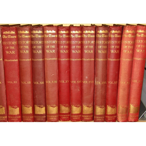 208 - The Times History of the War, 21 volumes, red cloth bindings