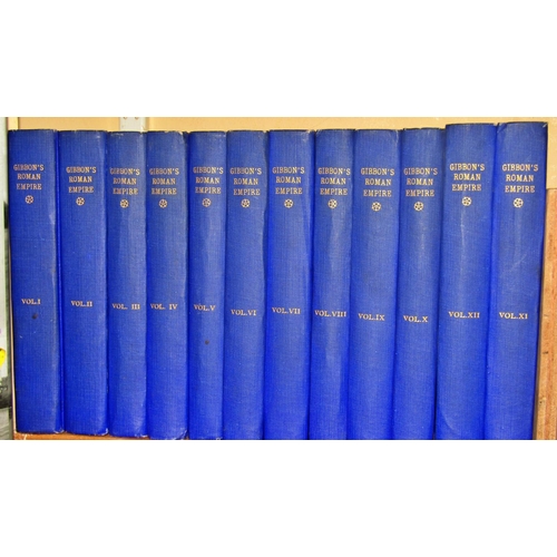 212 - Gibbon's Roman Empire, 12 volumes, 1813 edition rebound in blue cloth