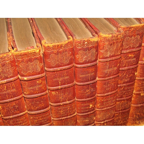 213 - The Plays of William Shakespeare, 10 volumes, red leather and gilt bindings, published 1803